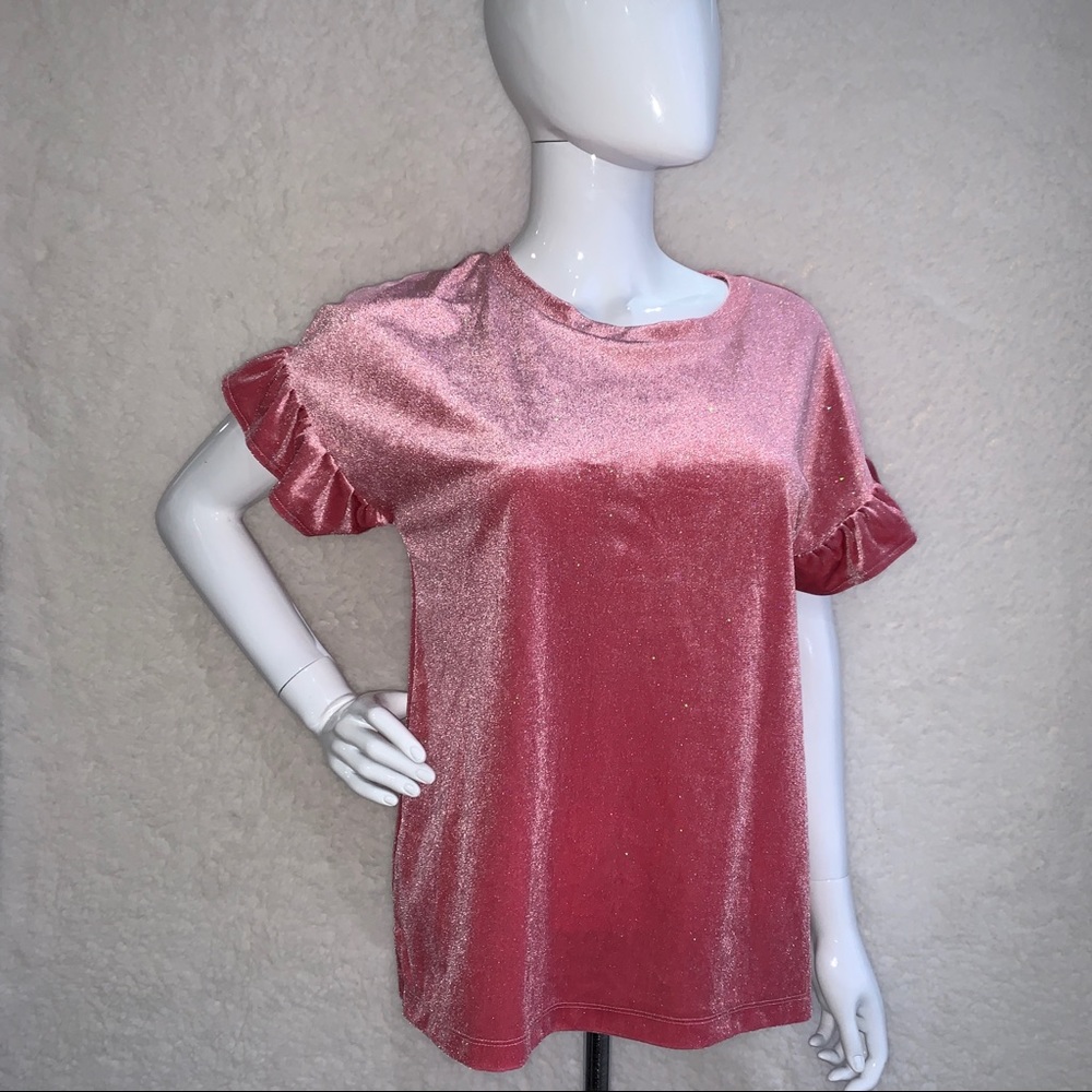 Old Navy Small Velour Ruffle Cuff Pink Sparkle Top